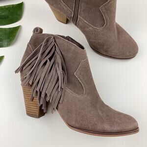 Steve Madden Ohio Western Ankle Boots Fringe Taupe Suede Heeled Women's 8.5